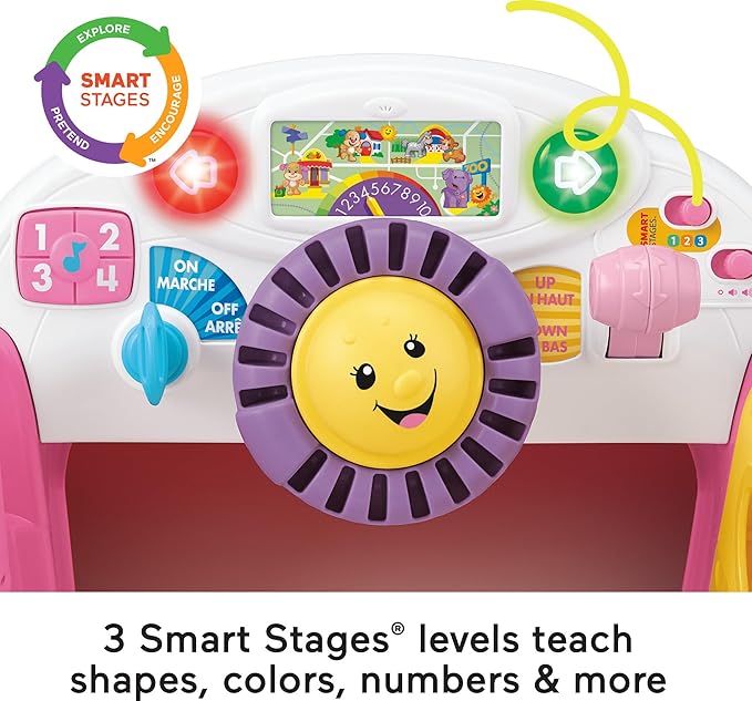 Fisher-Price Baby Learning Toy Laugh & Learn Crawl Around Car Activity Center with Smart Stages for Infants Ages 6+ Months, Pink