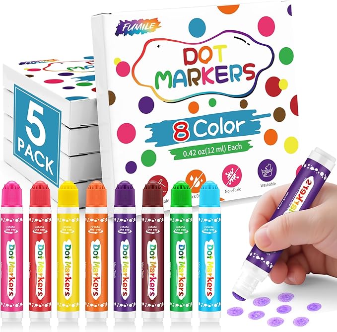 FUMILE 40 Pcs Dot Markers for Toddlers 1-3, 8 Colors Bingo Daubers Bulk for Toddlers,Washable Bingo Markers,Bingo Supplies,Dot Paint for Painting Supplies Drawing Coloring and Art Crafts