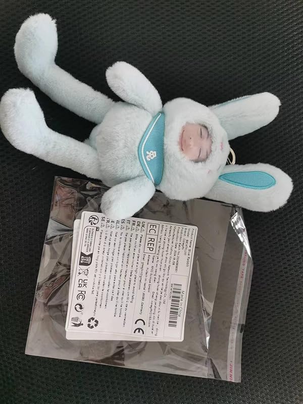 Personalized Easter Bunny Stuffed Animal Key Chain – Customizable Blue Rabbit Plush Toy, a stretchable rabbit (5-10 inches), Gift with Your Child's Face Photo!