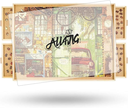 ALL4JIG 1500 Pieces Rotating Puzzle Board with 4 Drawers and Cover,25"x34" Portable Wooden Jigsaw Puzzle Table for Adults,Lazy Susan Spinning Puzzle Boards Birthday Gift for mom