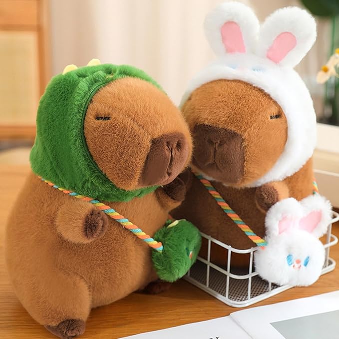 Ditucu Capybara Plush with Dinosaur Hat & Mini Bag 9.8 inch Cute Dino Capibara Stuffed Animal Soft Plushies Toys Gifts for Kids Adults Brown