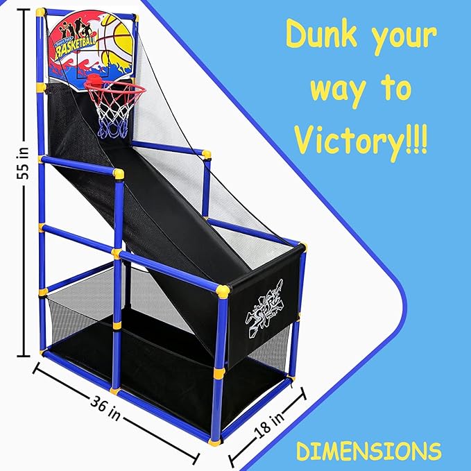 Kiddie Play Toy Basketball Hoop Arcade Game Set with 4 Balls & Air Pump, Indoor Outdoors Sports Toys for Kids
