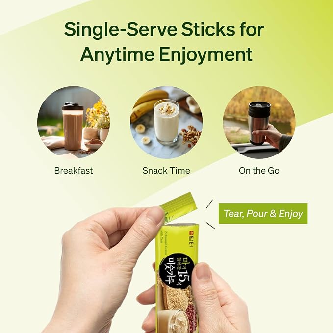 Damtuh Misugaru Powder with Yam – Korean 15 Roasted Grains Breakfast Drink Mix, Creamy & Nutty Flavor, Instant Multigrain Latte Mix, Caffeine-Free, 20g x 40 Sticks