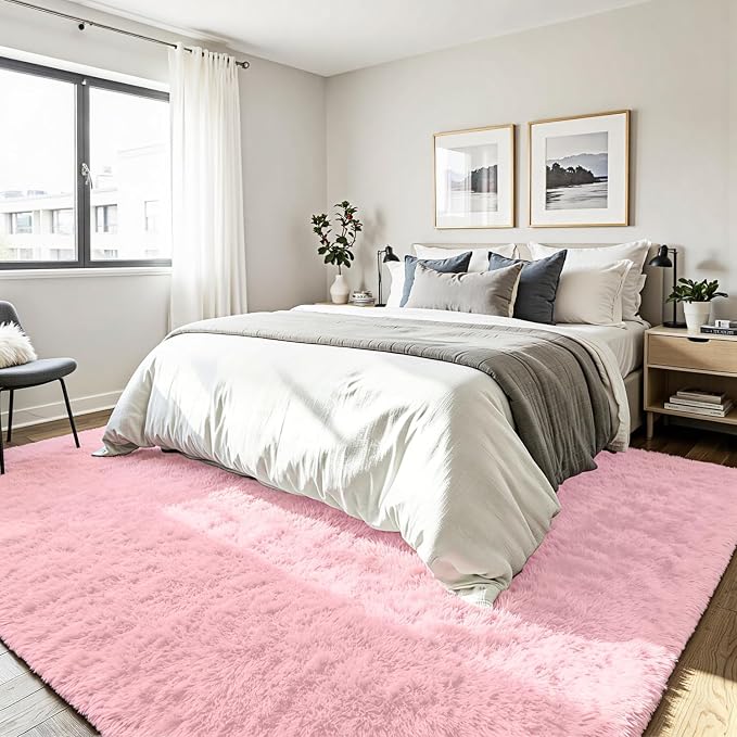 5x7 Area Rug for Living Room, Ultra Soft Fluffy Pink Rugs for Bedroom, Non Slip Large Shag Carpet, Fuzzy Plush Nursery Rug, Thick Washable Indoor Floor Carpets for Kids Office Dorm Home Decor