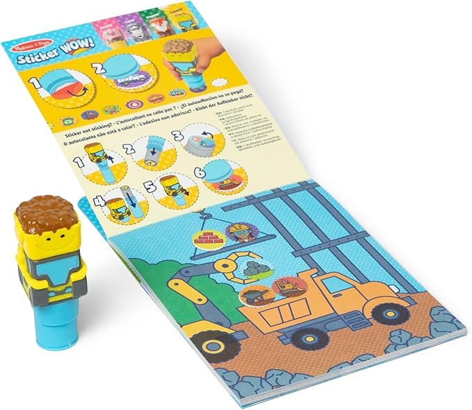 Melissa & Doug Sticker Wow!™ 24-Page Activity Pad and Sticker Stamper, 300 Stickers, Arts and Crafts Fidget Toy Collectible Character – Bulldozer - for Kids Ages 3+ - FSC Certified