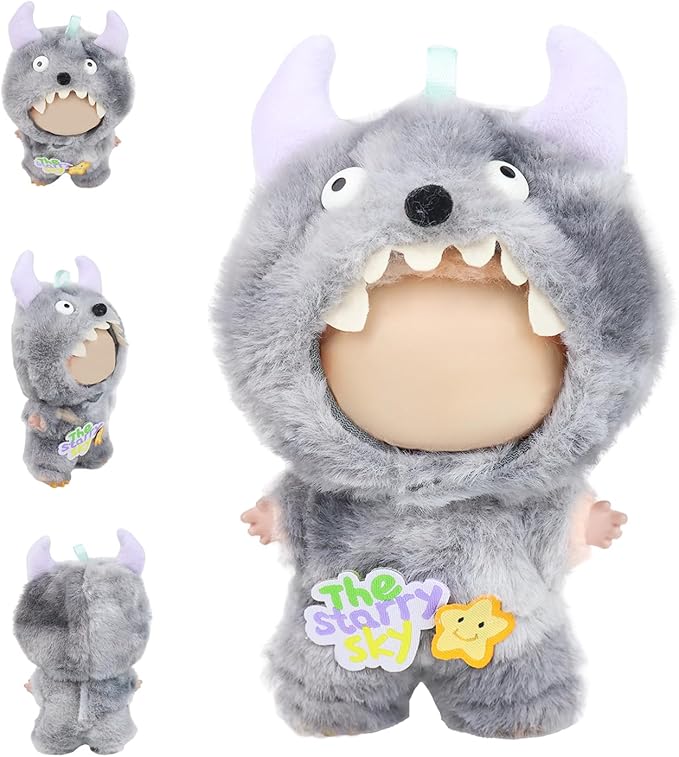 Clothes for labubu Doll 17cm Accessories Suit Cute Clothes for Doll Dress up Monster Style Outfits（Grey）
