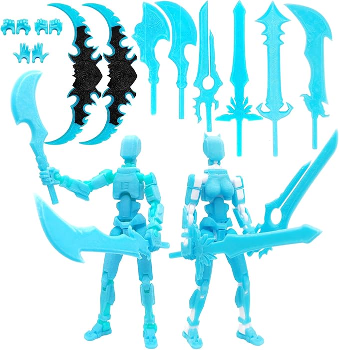 T13 Action Figures (Grow in The Dark Blue) Titan 13 Action Figures 3D Action Figure Set Already Assembled Dummy 13 Nova T-13 Robot 3D Printed Multi-Jointed Movable Toy (Blue Blue +Blue White)