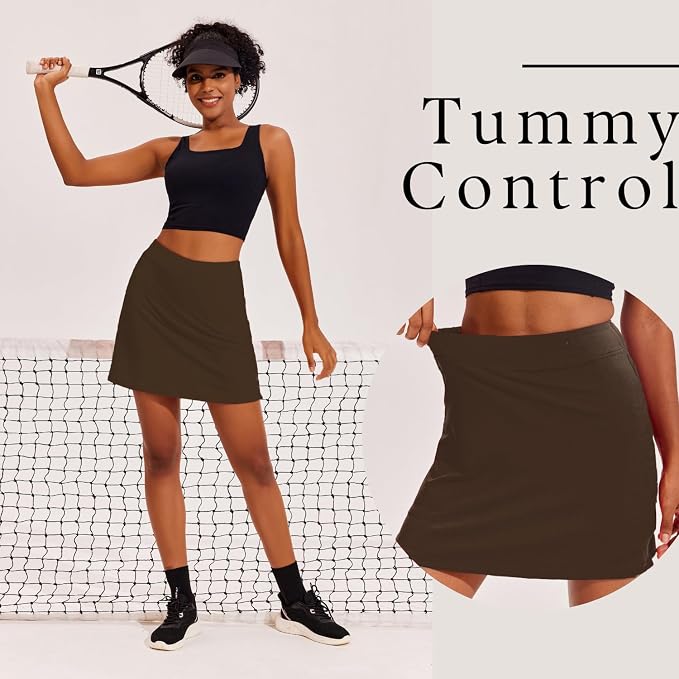 Ekouaer 16" Skorts for Women with Pockets Golf Pickleball Tennis Skirt | Silicone Grippers,2 Inner Pockets,Wide Waist,Side Slit Hem,Breathable,Soft,Lightweight