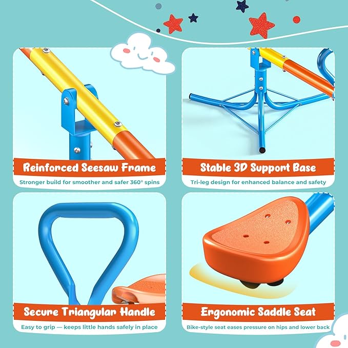 Seesaw -Teeter Totter for Kids Ages 3-8 -Toddler Seesaw with 360° Swivel-Sit and Spin Teeter Totter - Durable Outside Toys for Indoor & Outdoor Playground Playhouse Backyard