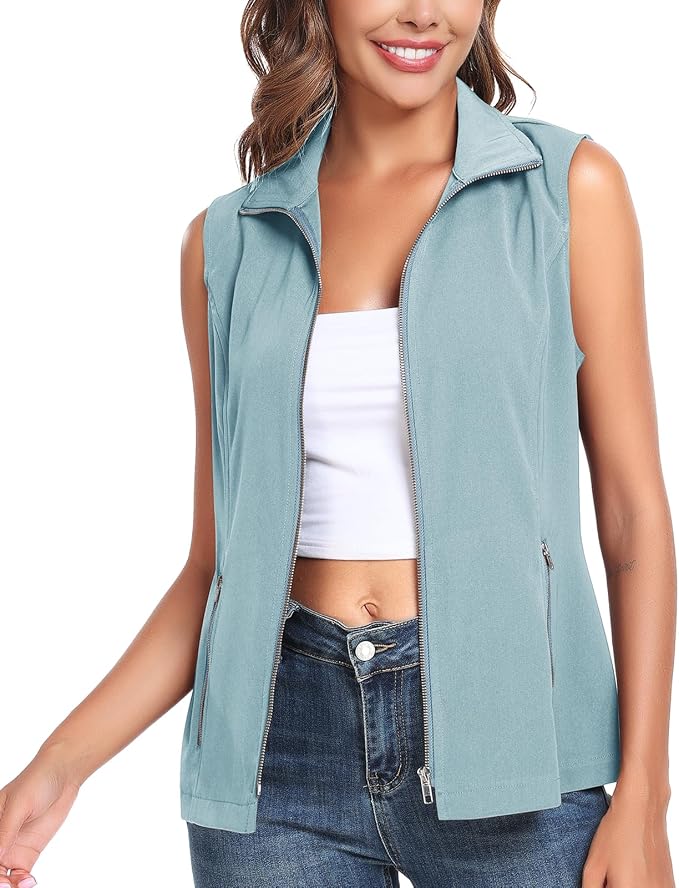 MISS MOLY Women's Lightweight Vest Casual Zip Up Utility Vest Hiking Golf Sleeveless Jackets with Pockets