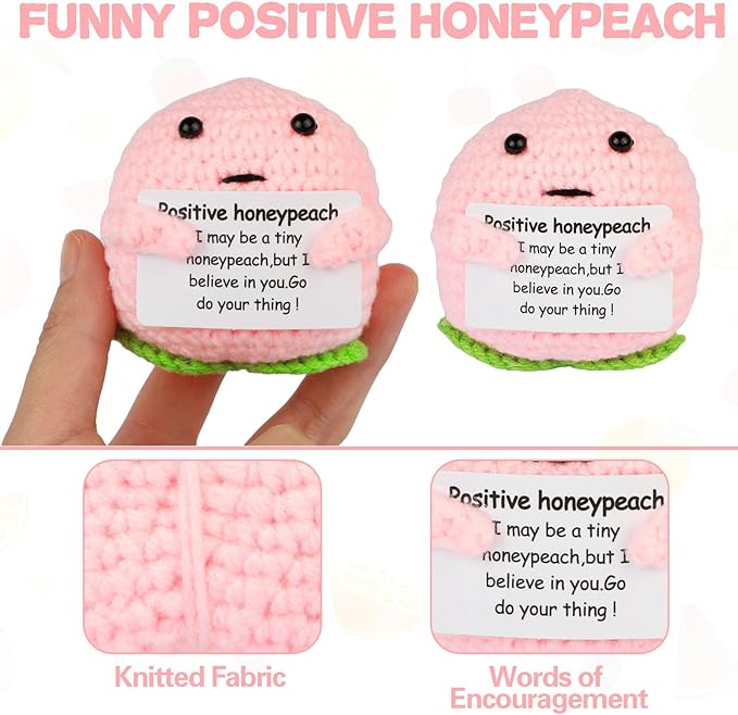 Hoedia Handmade Emotional Pickle Gift, Emotional Cucumber Crochet Doll Inspirational Gifts with Cards, Cute Knitted Funny Support Pickle Potato Friend Birthday (Positive Honey Peach)