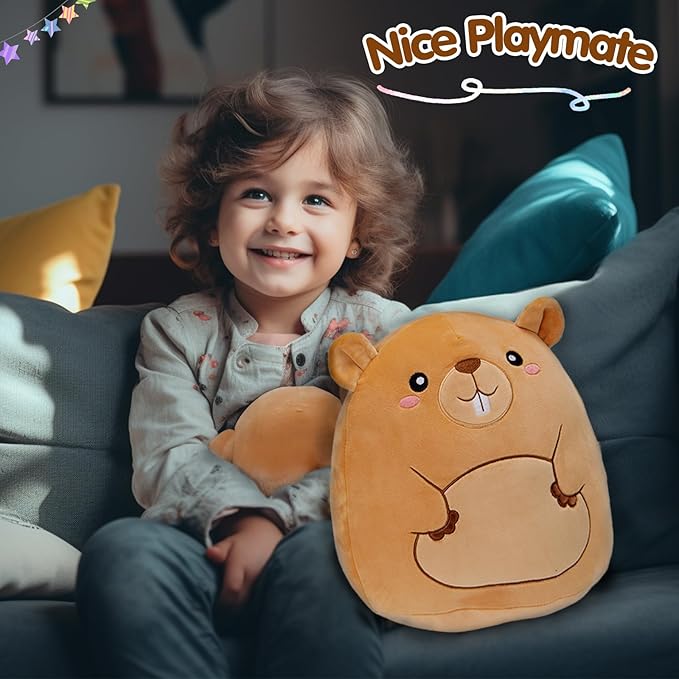 Athionsu 12-Inch Groundhog Plush Pillow Cute Stuffed Animal Cushion for Toddler Kids and Boys, Soft and Squishy Groundhog Plush Toy Pillow forRoom Decor