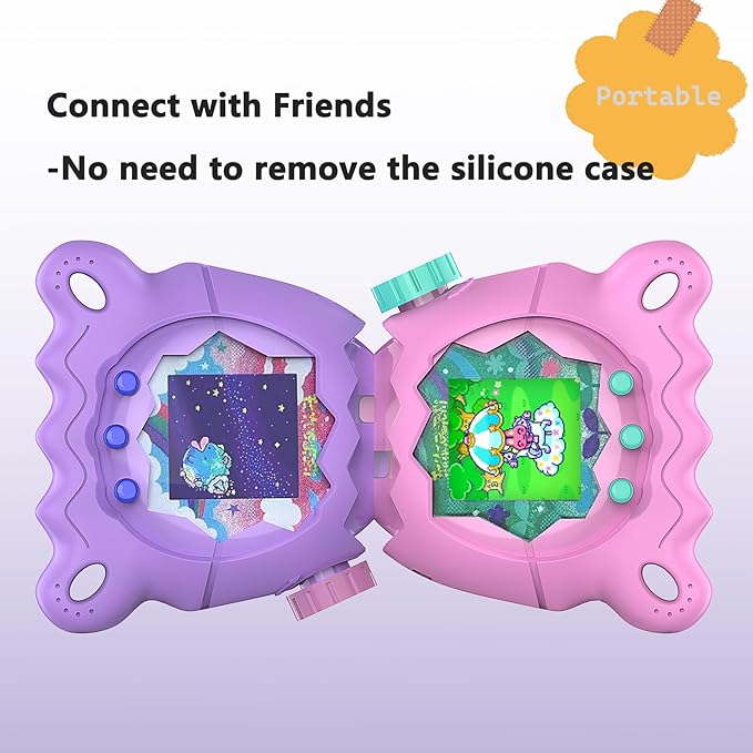 JCHPINE Hard Case and Silicone Cover for Tamagotchi Paradise Electronic Pet, Protective Cases for Tamagotchi Paradise with Screen Protector and Lanyard (Purple)