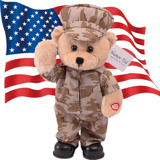 Children's Idol Military Hero Teddy Bear Stuffed Animals Singing Dancing Teddy Bear Stuffed Animal, US Army Theme Music Plush Toys,Independence Day Soldier Memorabilia Gifts for Kids 14"(Desert Army)