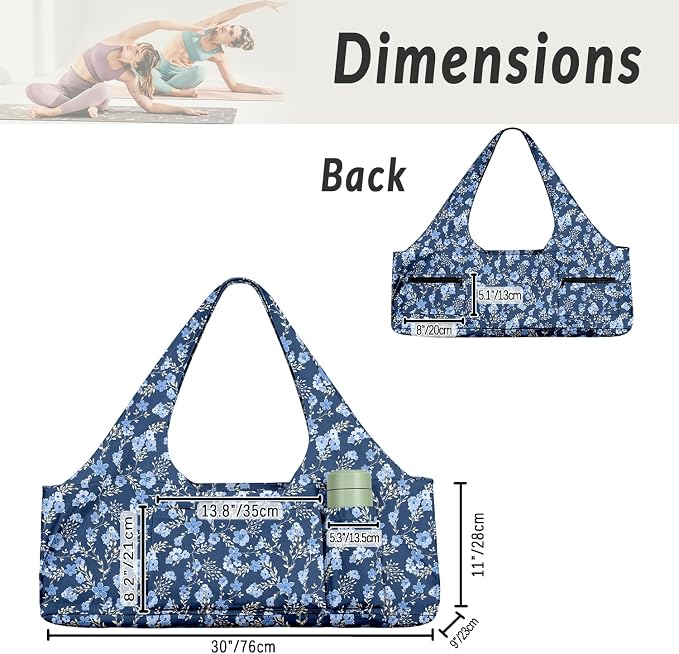 Women's Yoga Bag with Yoga Mat Carrier - Large Mat Pocket Fitness Tote for Pilates, Gym, Travel, Office & Beach