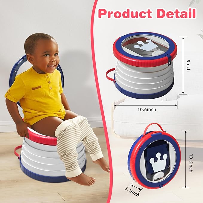 2025 Upgraded Portable Potty Training, Foldable Toilet,Travel Potty for Toddler, Apply to Seat Emergency Toilet for Camping, Outdoor, Car, Indoor, Including 3 rolls of garbage bags(Red-blue)