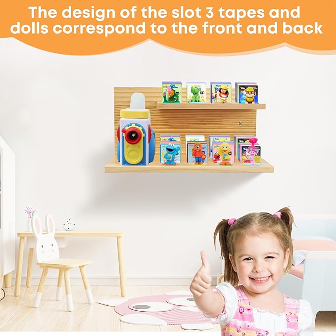 Floating Shelves for Little Tikes Story Dream Machine,Wall Shelf for Little Tikes Projector Books Audio Play Character Storage Tray Organizer for Toddlers and Kids Girls Boys,Pine(Natural Wood)