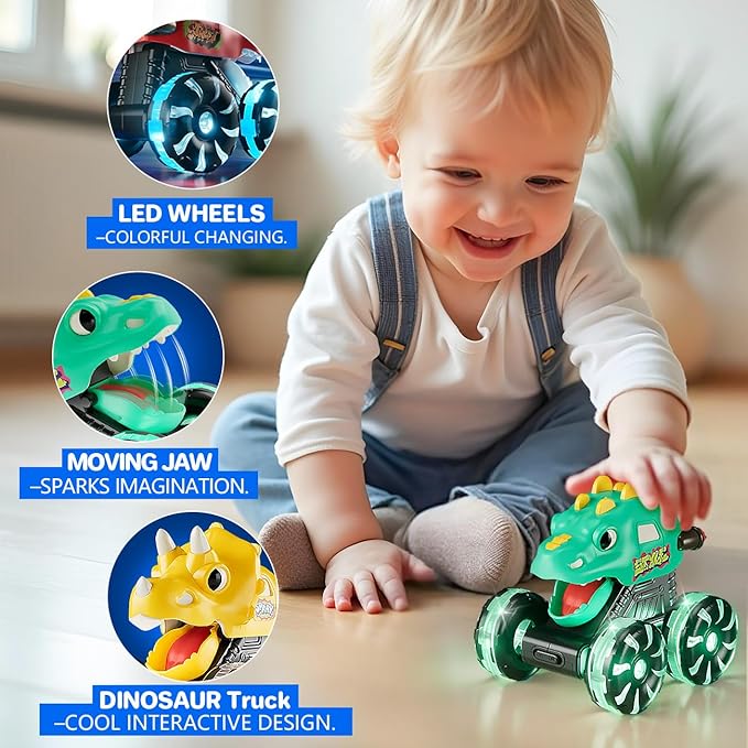 Dinosaur Monster Trucks for Toddlers 2-4:Toy Cars 3 Pack for Toddler Age 1-3,Light-Up Truck with Moving Mouth, Fun Car Toys for 1 Year Old Boy, Dinosaurs Toy for Kids 3-5,5-7, Perfect Boys Girls Gifts