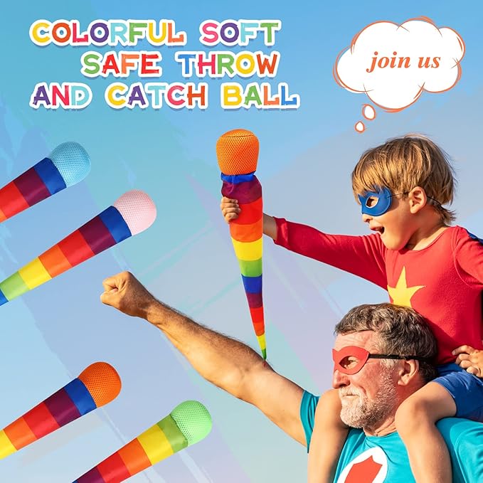 Leyndo 12 Pcs 28 Inch Throw and Catch Balls with Rainbow Tail, Soft Sports Play Comet Balls Playground Toys Bulk for Kids Adults Games and Activities Fun Throwing School (Classic)