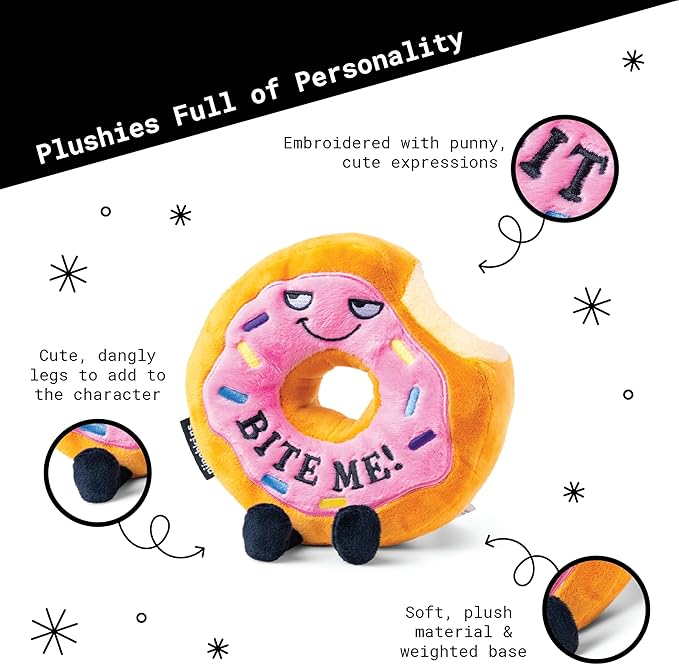 Donut Plushie - Bite Me Sassy Donut Plush, Gift for Friends, Food Plush Toy for Gifting
