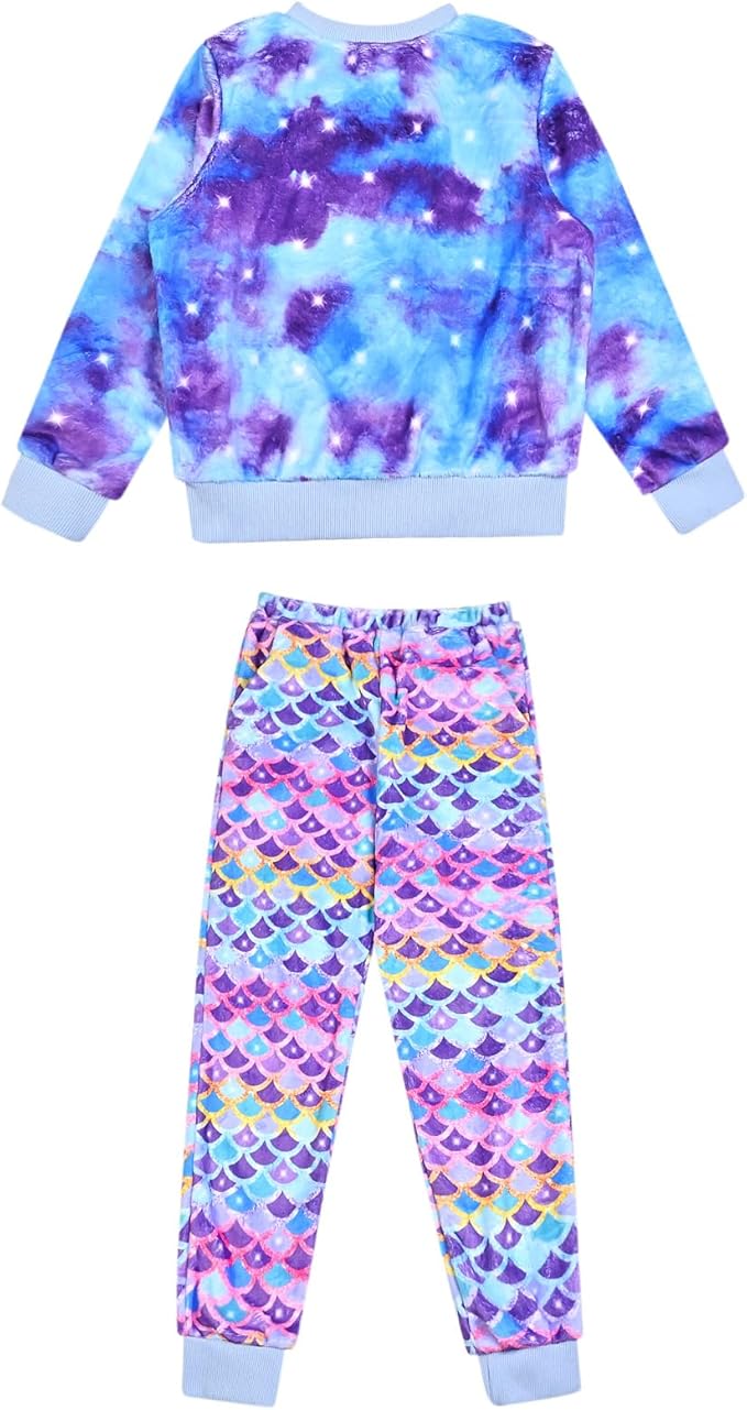 QPANCY Matching Doll & Girls Fleece Pjs Set kids Fall Winter Long Sleeve Sleepwear 2 Piece Pajamas