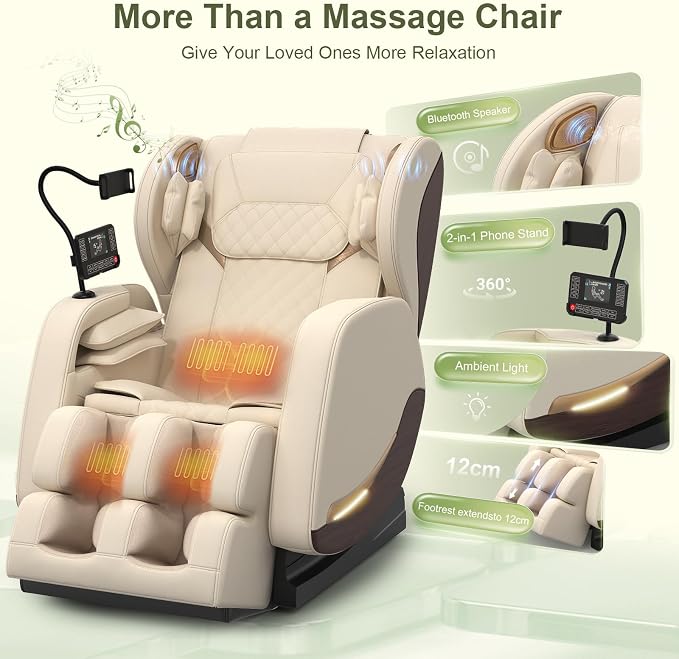 2026 Massage Chair Full Body, Zero Gravity Massage Chair Recliner with 14 Fixed Rollers, 8 Airbags, Foot Massage, Lumbar Heating, Touch Screen, Bluetooth Speaker & Ambient lighting for Lover, Parents