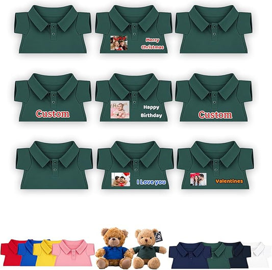 9 Pcs Personalized Teddy Bear Clothes with Name Photo, Stuffed Animal Clothes for Teddy Bears Fit 8-16 inch Stuffed Bear Outfit, Personalized Doll Clothing Make Your Own Plush Doll Shirt