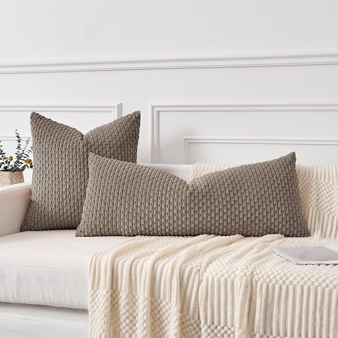 Kevin Textile Soft Corduroy 20"x54" Body Pillow Cover 1 Pack, Light Brown | Boho Stripe Plush Corduroy Decorative Oblong Cushion Cover Modern Farmhouse Home Decor for Sofa Couch Bed Chair
