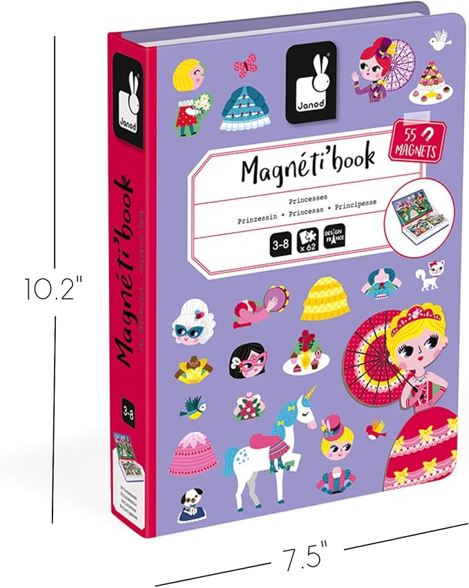 Janod MagnetiBook 63 pc Magnetic Princess Costumes Dress Up Game - Ages 3+ - J02725