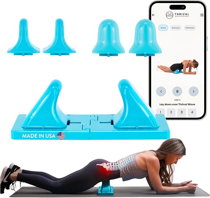 Thrival Deep Tissue Pro - Fully Adjustable Psoas, Back and Hip Flexor Muscle Release Tool with Thrival App for Targeted Routines, Deep Tissue, Trigger Point Massage (Blue) – Made in USA