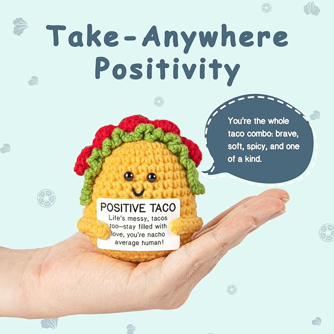 Emotional Support Crochet, Positive Crochet Taco, Encouragement Gifts for Women Men Birthday Christmas Self Care Friends Coworkers Relaxation Gift Desk Home Fall Decor Inspirational Support