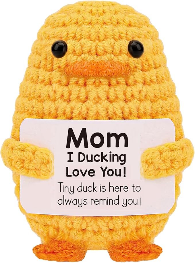 Stocking Stuffers for Men Women Adults Teens-Christmas Stockings White Elephant Gifts Emotional Support Crochet Duck with Positive Card