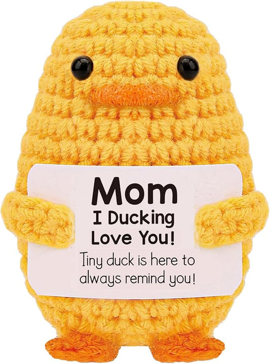 Stocking Stuffers for Men Women Adults Teens-Christmas Stockings White Elephant Gifts Emotional Support Crochet Duck with Positive Card