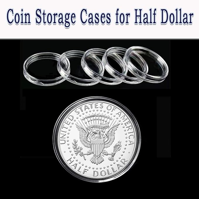 MUDOR Coin Holders for Half Dollar, 100 Pack Coin Storage Cases for Collectors, Plastic Coin Collection Protectors Capsules
