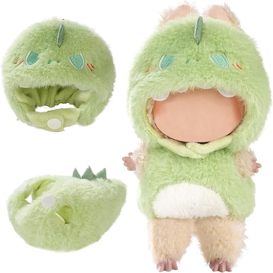 Cute Clothes for Doll Design Outfit Pop Blind Mystery Box Accessories Mart Mini La Boo-Boo Blah Bu Bu BuLafufu Ropa Plush Toy Stuff Dress Overalls Hoodie Pajamas (Green Dinosaur)