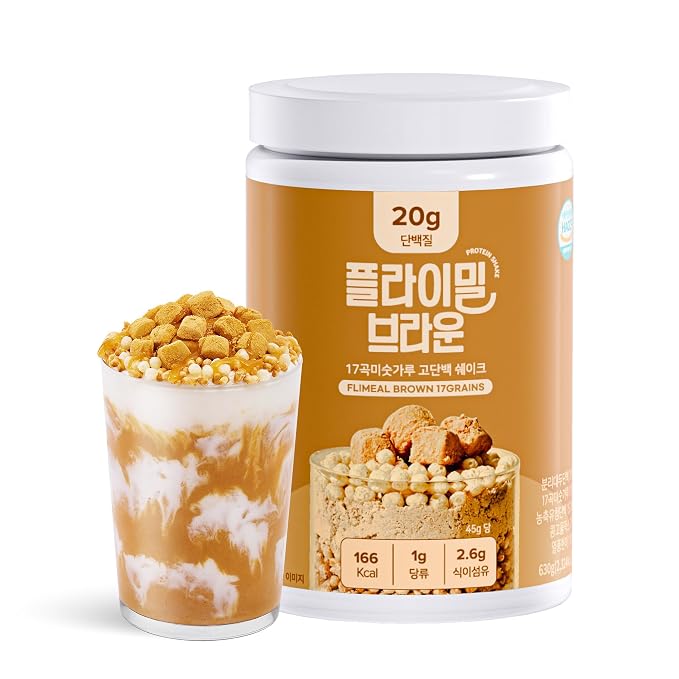 Flimeal Brown 17Grains Protein Shake, With Crunchy Protein Balls, Protein Smoothie Powder - 20g Protein, Low Sugar, Keto-Friendly Meal Replacement Shake, 22.22oz, 14 Servings, 14 Servings (1 X 22.22oz)