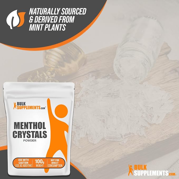 BulkSupplements.com Menthol Crystal - Natural Menthol Crystals - Menthol Crystals for Soap Making, for Shower Steamers Aromatherapy - Pure & Gluten Free, 100g (3.5 oz)