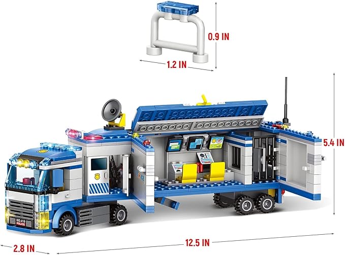 City Police Mobile Command Center Truck Building Blocks, Mobile Police Unit with Prison , Cop Cars STEM Construction Toy Kit , Birthday Xmas Gifts for Kids, Boys, and Girls Ages 6+ (484 Pieces)