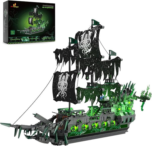 JMBricklayer Pirate Ship Building Toys with Lights, Ghost Ship Flying Dutchman Model Ship Boat 40001, Toy Building Sets for Adults, Easter Decor Christmas Birthday Gifts (1100 PCS)