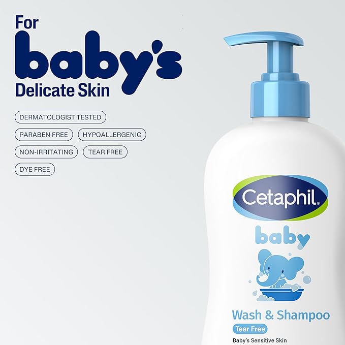 Cetaphil Baby Shampoo and Body Wash with Organic Calendula, Tear Free, Hypoallergenic, Ideal for Everyday Use, Dermatologist Tested, 7.8oz (Pack of 12)