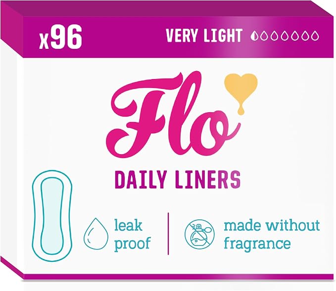 Flo - Daily Liners (96 Pack) - Organic Bamboo Panty Liners for Women - Very Light Flow - Wrapped, Ultra-Thin - Absorbent, Soft & Breathable - Fragrance Free - Vegan & Cruelty Free