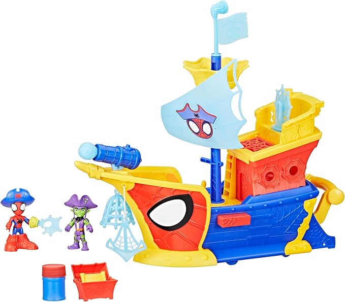 SPIDEY AND HIS AMAZING FRIENDS Marvel Water-Webs Webs Ahoy Bubble Pirate Ship Toy, 3-Inch Action Figures & Boat Playset, Super Hero Toys, 3+ Years