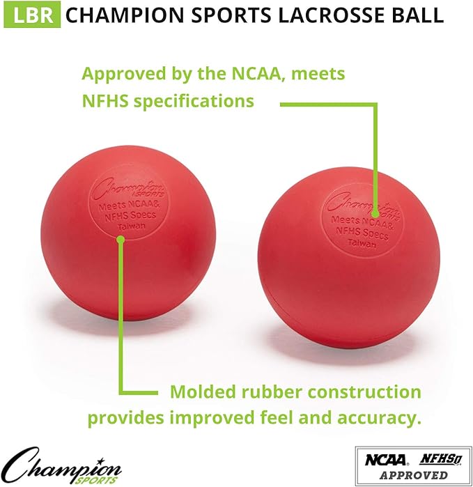 Champion Sports Lacrosse Balls – Official Size SEI Certified, Multi-Color Packs of 3, 6, or 12 for Practice & Games