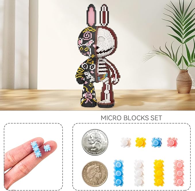 DAHONPA Graffiti Skeleton Rabbit Micro Building Blocks Set (8000PCS), Animal Creative Home & Office Decor, Gift for Adults and Kids