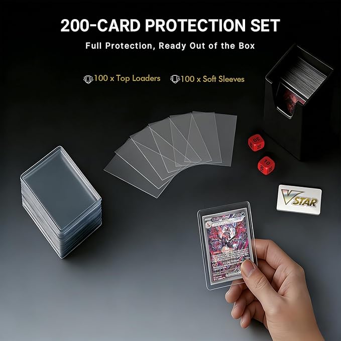 Foluck 9 Pocket Top Loader Binder, Holds 252 Toploaders, 200Pcs Top Loaders & Card Sleeves Included, Side-Loading Trading Card Binder, Premium Collection Album for Pokemon, MTG, Sports Cards (Pink)