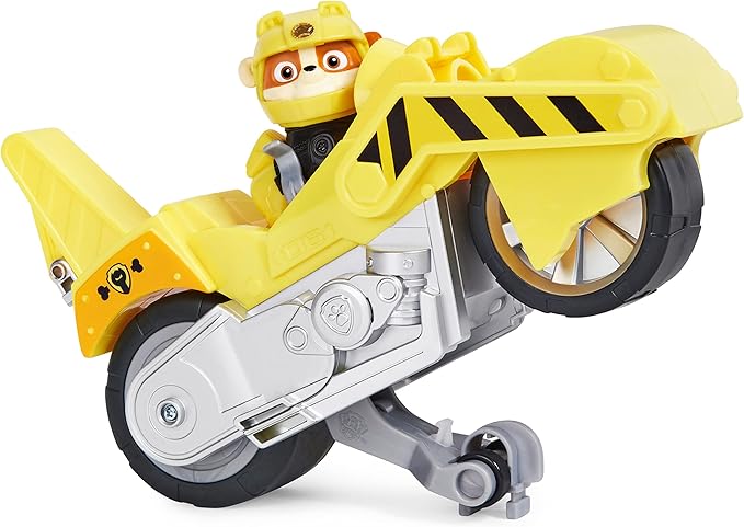 Paw Patrol, Moto Pups Rubble’s Deluxe Pull Back Motorcycle Vehicle with Wheelie Feature and Toy Figure
