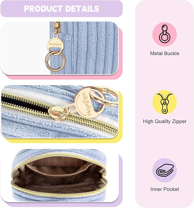 Period Bag for Teen Girls, Corduroy Sanitary Napkin Storage Bag, Fluffy Menstrual Pad PouchTampon Holder for Purse (Blue)