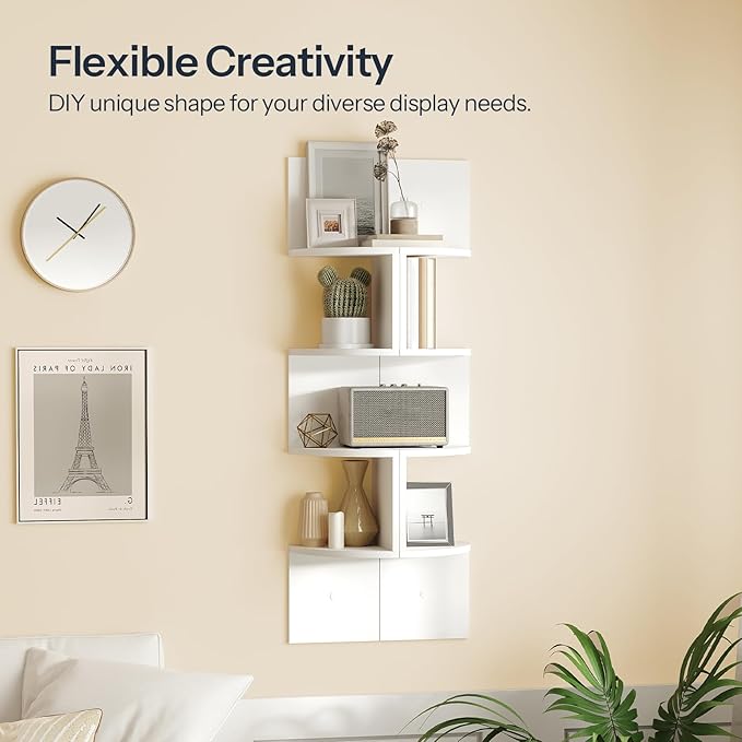 HOOBRO Corner Shelf Wall-Mounted, Set of 2 Floating Corner Shelves for Wall, 4-Tier Corner Bookshelves for Living Room, Bedroom, Bathroom, Home Office, White WT25BJP201