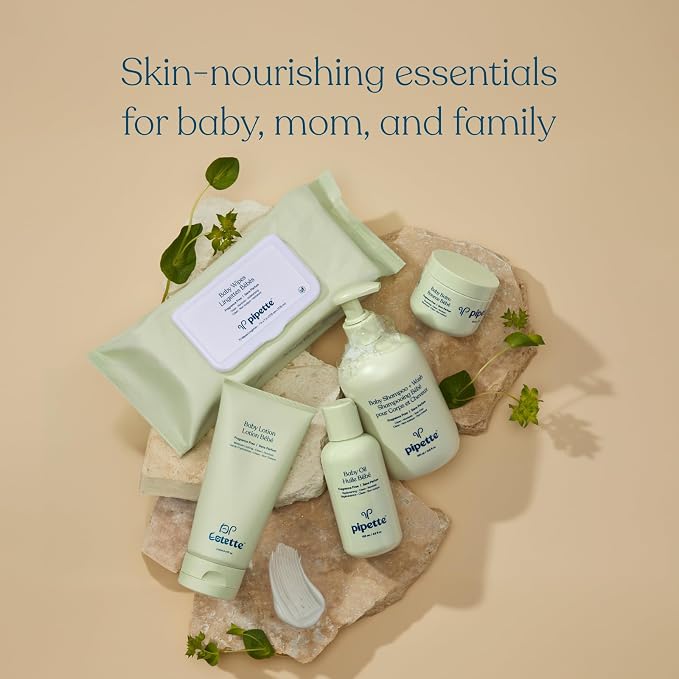 Pipette Baby Oil - Nurture, Moisturize Baby Skin, Vitamin E, Sensitive, Dry Skin, Fragrance Free with Renewable Plant-Derived Squalane, 4.5 fl oz