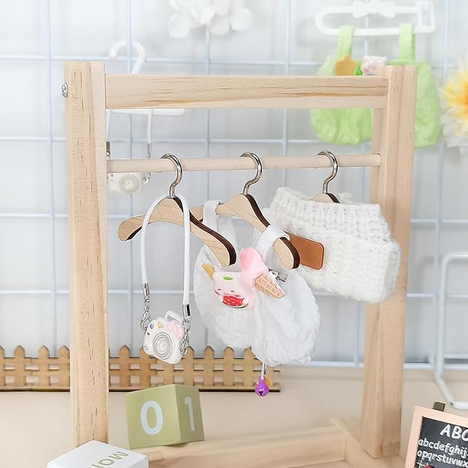Doll Clothes for 17cm Dolls, Soft Knit Hat, Cozy Overalls, Camera, Bottle & Cute Accessories (No Doll) (White)